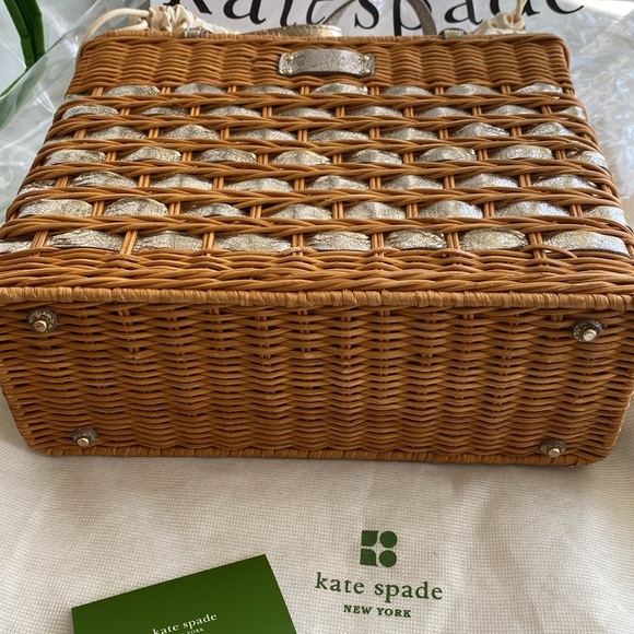 KATE SPADE ♠️ Wicker Basket Handbag Quinn WKRU1096 Edgartown Natural White Gold - Picture 11 of 16